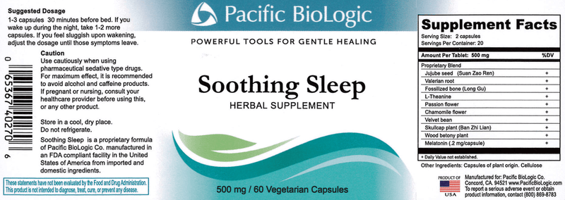 Soothing Sleep (Pacific BioLogic) Label