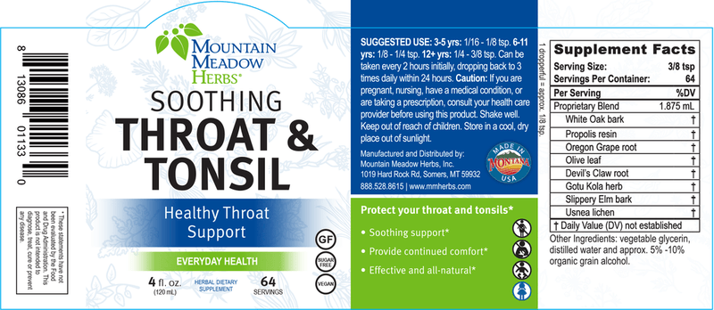 Soothing Throat & Tonsil (Mountain Meadow Herbs) Label