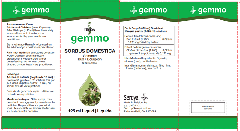 Sorbus Domestica 125 ml (UNDA) label