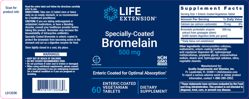 Specially-Coated Bromelain (Life Extension) Label