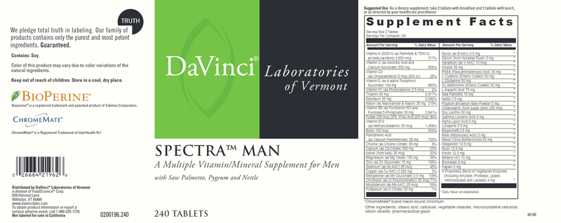 Spectra Man 240 Tabs DaVinci Labs Label