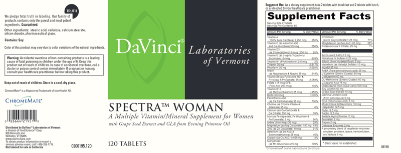 Spectra Woman 120 Tabs DaVinci Labs Label