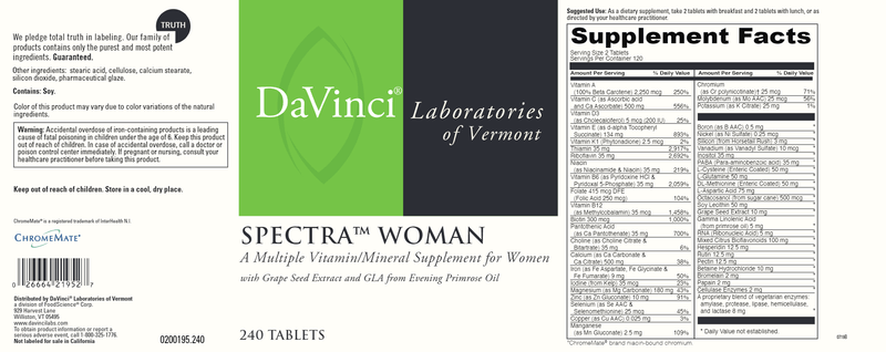 Spectra Woman 240 Tabs DaVinci Labs Label