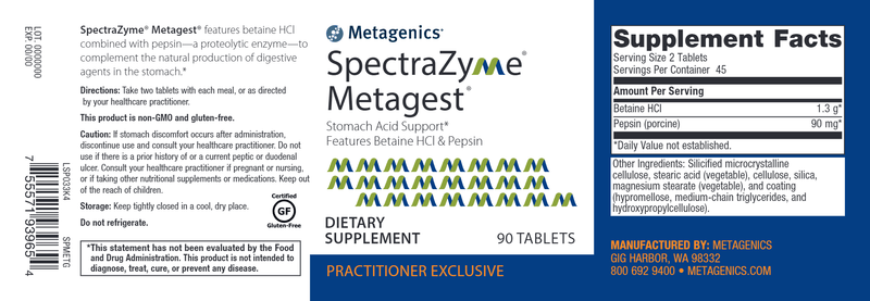 SpectraZyme Metagest (Metagenics) 90ct Label