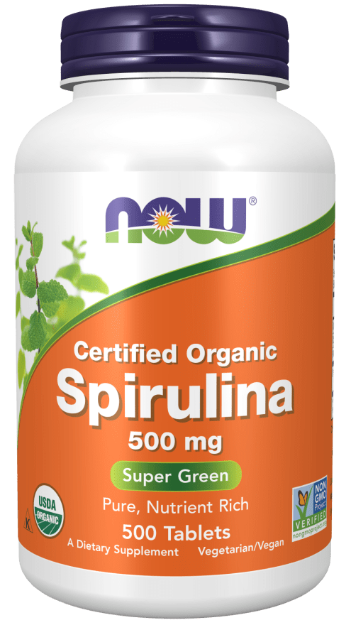 Spirulina 500 mg 500 Tablets (NOW) Front