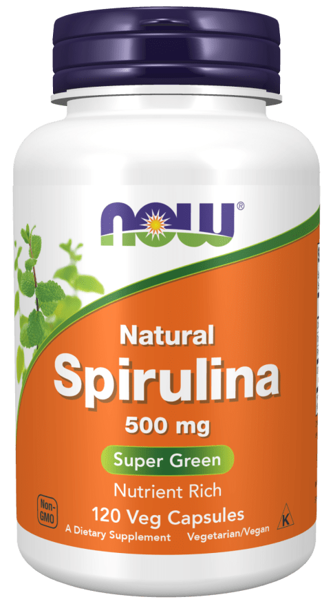 Spirulina 500 mg Capsules (NOW) Front
