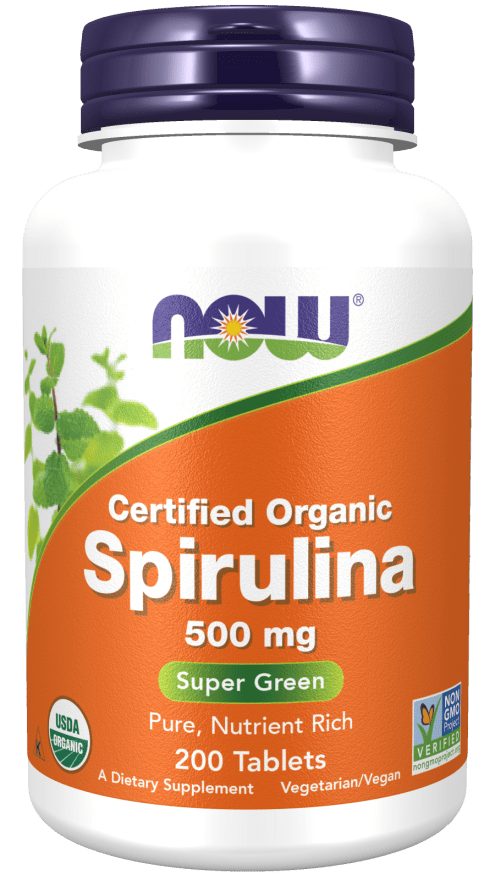 Spirulina 500 mg Tablets (NOW) Front
