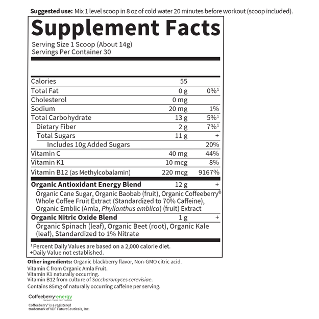Sport Organic PreWorkout Energy + Focus Blackberry (Garden of Life Sport) Supplement Facts