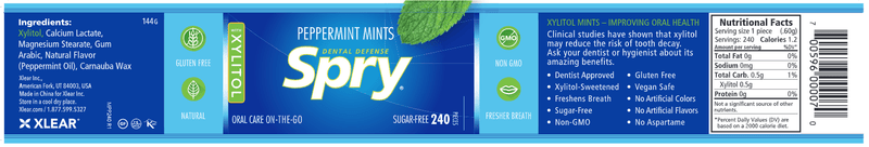 Spry Xylitol Mints Peppermint (Xlear) Label