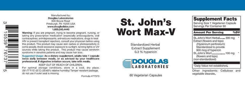 St. John's Wort Max-V Douglas Labs Label