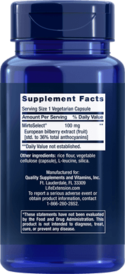 Standardized European Bilberry Extract (Life Extension) Back
