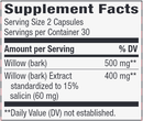 standardized willow (nature's way) supplement facts
