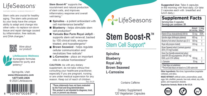 Stem Boost-R Stem Cell Support (Lifeseasons) Label