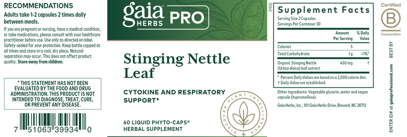 Stinging Nettle Leaf (Gaia Herbs Professional Solutions) Label