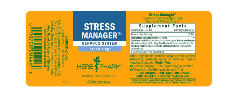 Stress Manager label Herb Pharm