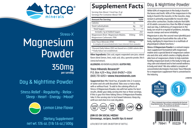 Stress-X Magnesium Lemon-Lime 17.6oz Trace Minerals Research Label