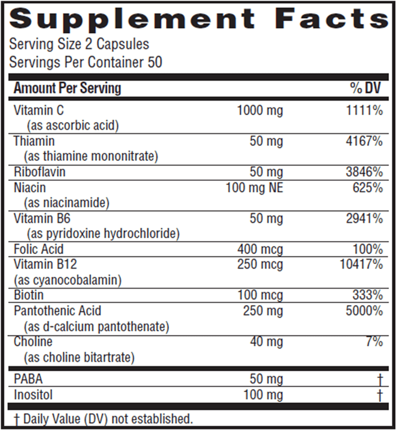 Stress B-Complex with Vitamin C Twinlab 100 Caps Supplement Facts