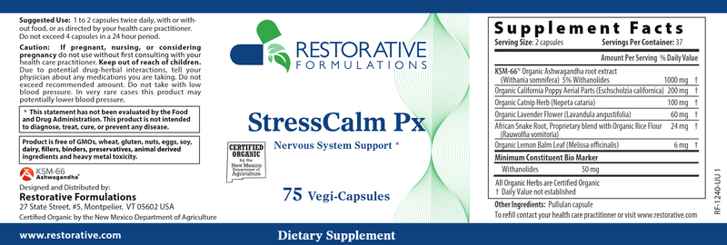 StressCalm Px (Restorative Formulations) Label