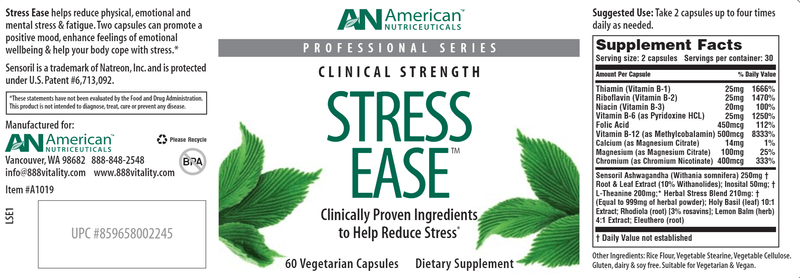 Stress Ease (American Nutriceuticals, LLC) Label