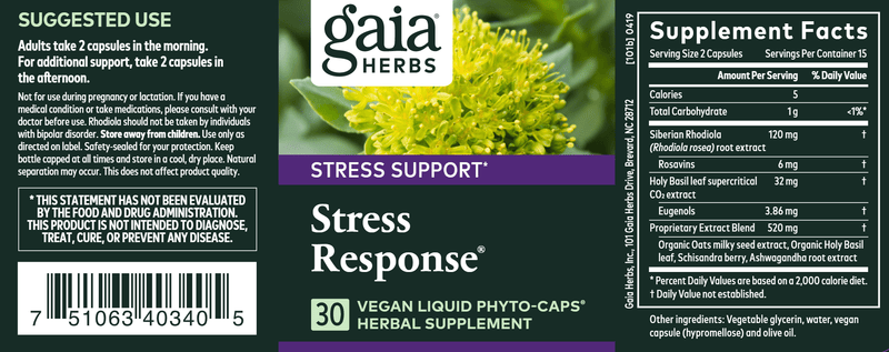 Stress Response® (Gaia Herbs) Label