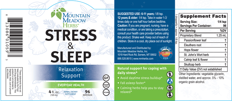 Stress & Sleep (Mountain Meadow Herbs) Label