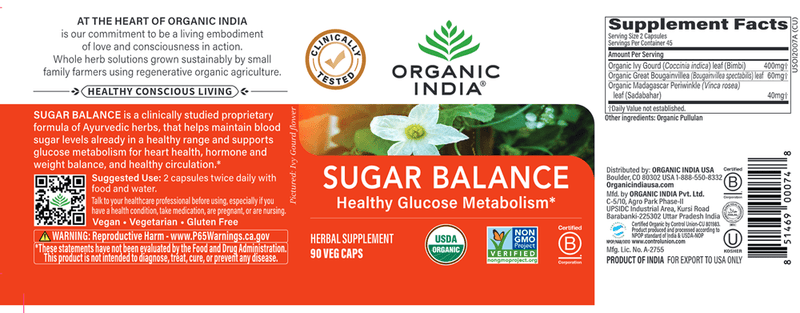 Sugar Balance (Organic India) Label