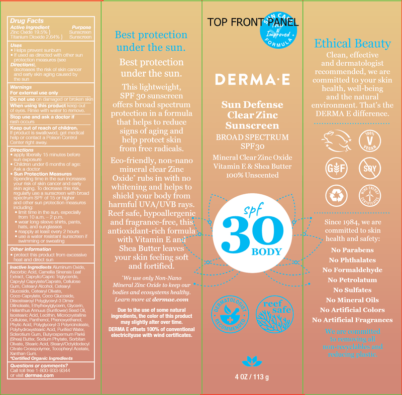 Sun Defense Clear Zinc SPF30 Body DermaE Label