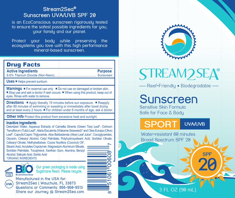 Sunscreen SPF 20 (Stream2Sea) Label