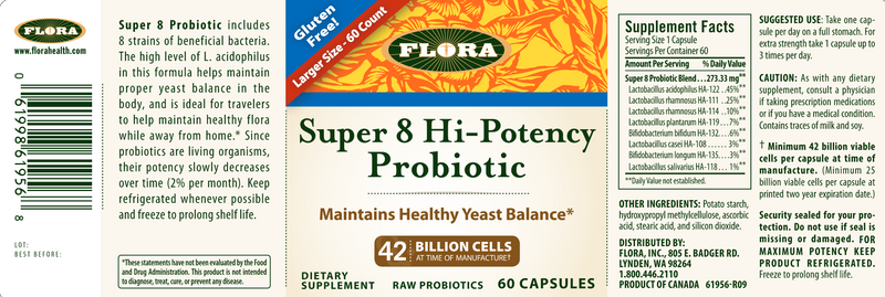 super 8 hi- potency probiotic (flora) label