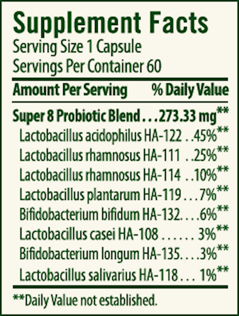 Super 8 Probiotic (Flora) 60ct Supplement Facts
