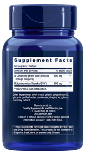 Super-Absorbable CoQ10 (Ubiquinone) with d-Limonene 100 mg (Life Extension) Back