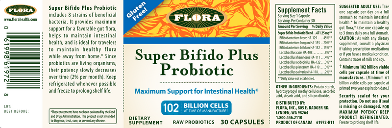 Super Bifido Plus Probiotic (Flora) Label