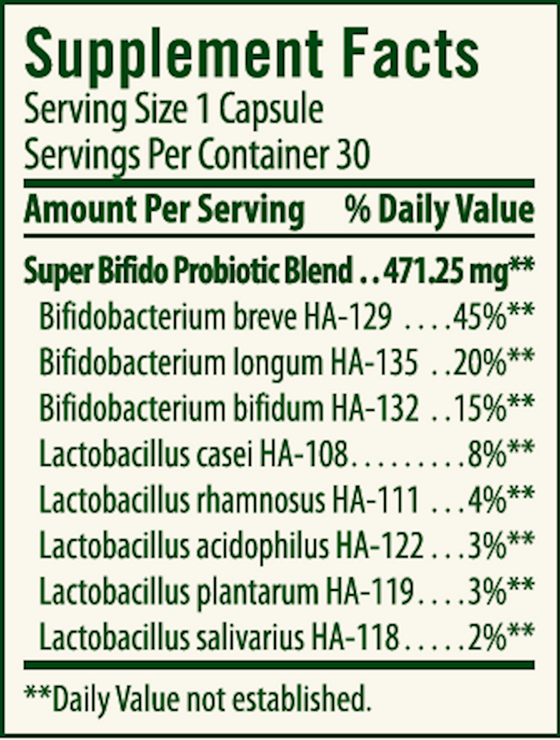 Super Bifido Plus Probiotic (Flora) Supplement Facts