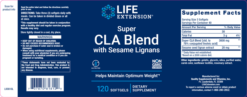 Super CLA Blend with Sesame Lignans (Life Extension) Label