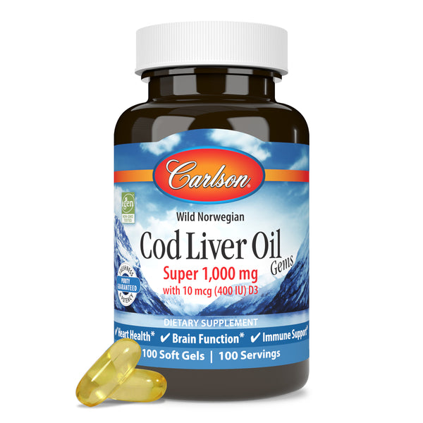 Super Cod Liver Oil 1000 mg (Carlson Labs) 100ct Front