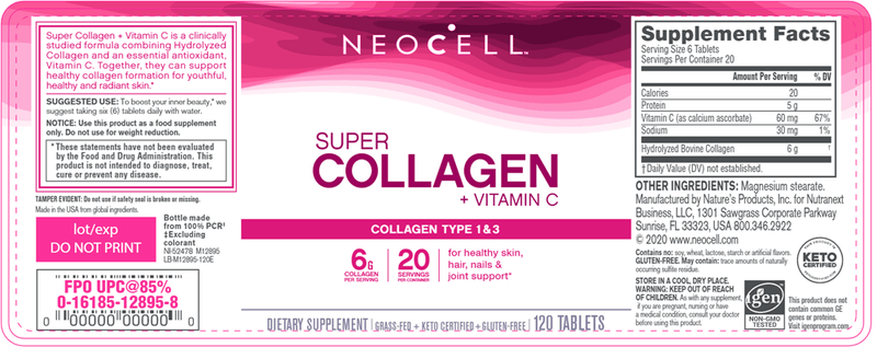 Super Collagen + C (Neocell) 120ct Label