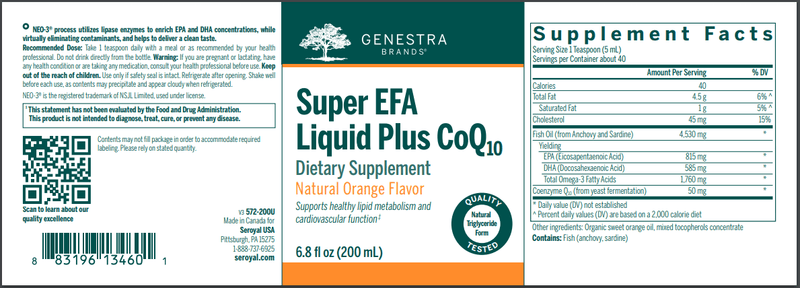 Super EFA Liquid Plus CoQ10 Genestra Label