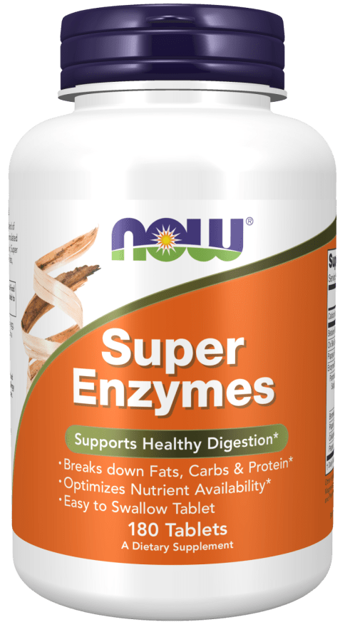 Super Enzymes 180 Tablets (NOW) Front