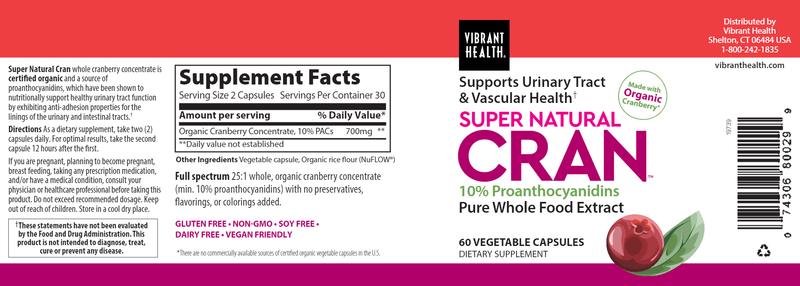 Super Natural Cran (Vibrant Health) Label
