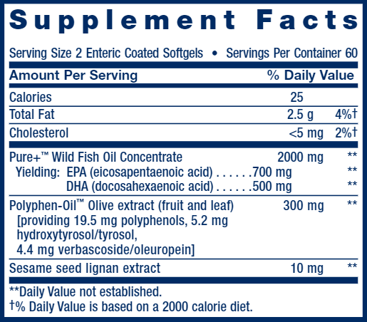 Super Omega-3 EPA/DHA Fish Oil, Sesame Lignans & Olive Extract 120ct (Life Extension) Supplement Facts