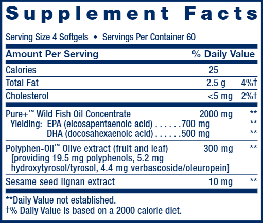 Super Omega-3 EPA/DHA Fish Oil, Sesame Lignans & Olive Extract 240 easy-to-swallow (Life Extension) Supplement Facts