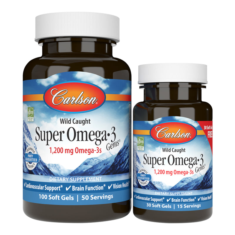 Super Omega-3 Gems 1200 mg (Carlson Labs) 130ct Front