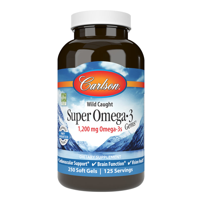 Super Omega-3 Gems 1200 mg (Carlson Labs) 250ct Front