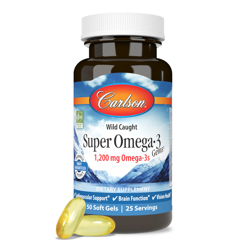 Super Omega-3 Gems 1200 mg (Carlson Labs) 50ct Front