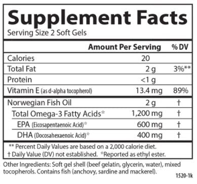 Super Omega-3 Gems 1200 mg (Carlson Labs) Supplement Facts