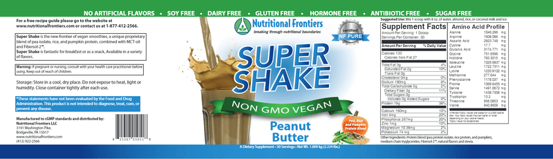 Super Shake Peanut Butter (Nutritional Frontiers) Label