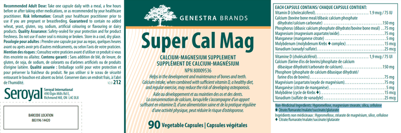 Super Cal Mag 90 caps Genestra Label