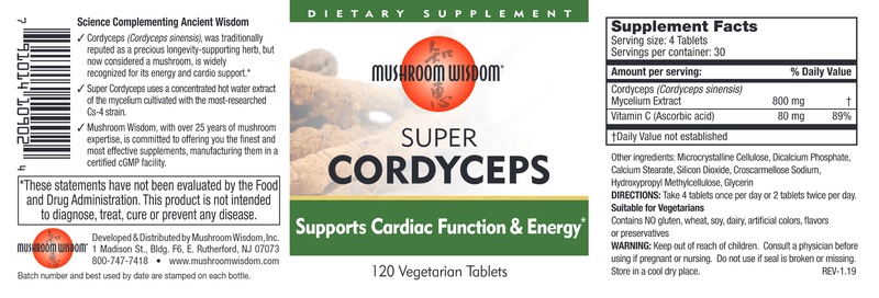 Super Cordyceps (Mushroom Wisdom, Inc.) Label