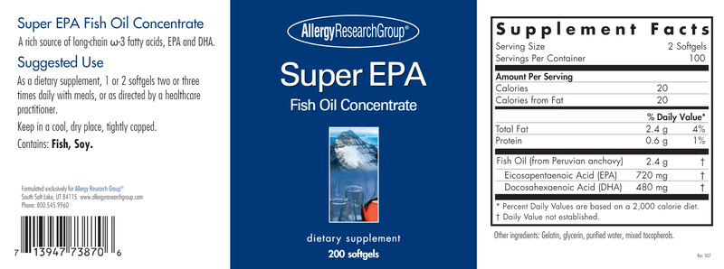 Super EPA 120ct Allergy Research Group label