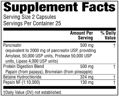 Super Enzyme 50 Caps Twinlab Supplement Facts